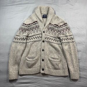 Abercrombie & Fitch Mens Merino Wool Blend Fair Isle Shawl Cardigan Sz S Chunky